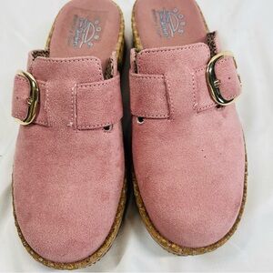 BOBS from Skechers Pink Suede Clog Mules Memory Foam Cork Platform US 7.5